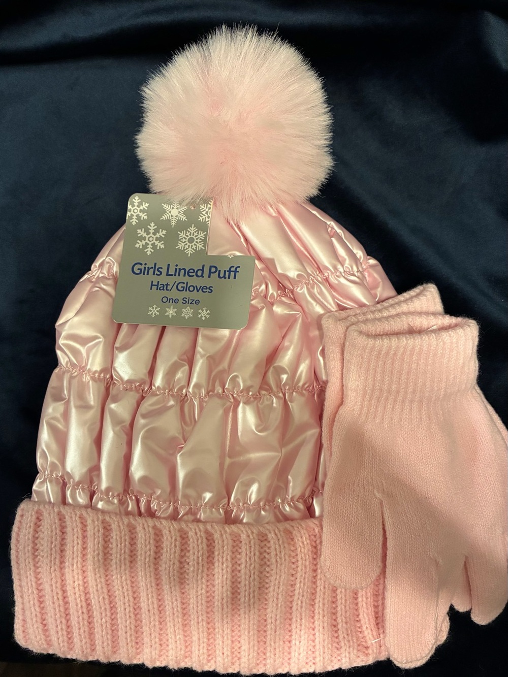 Girls Pink Lined Puff Hat & Gloves Set 2 available for twin girls